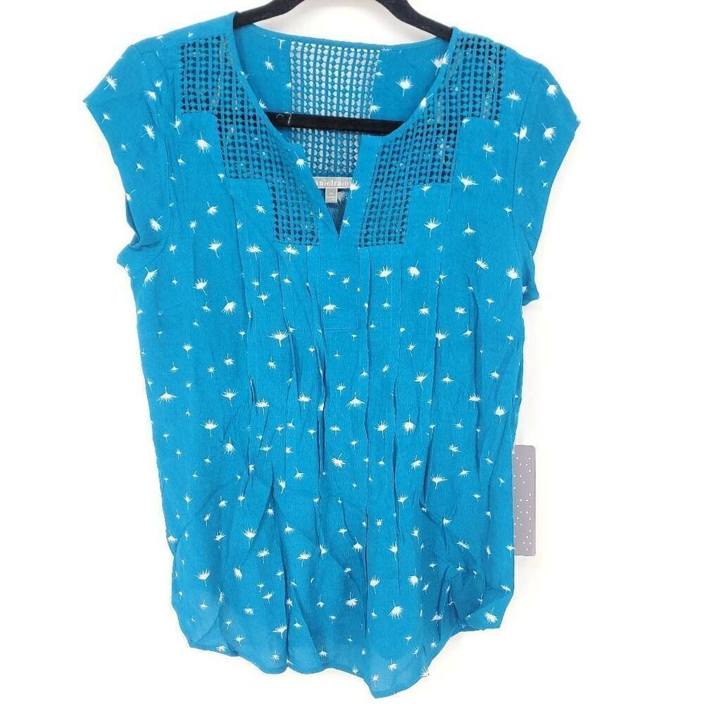 Daniel Rainn NWT Women's sleeveless crochet teal floral blouse Size Petite Small